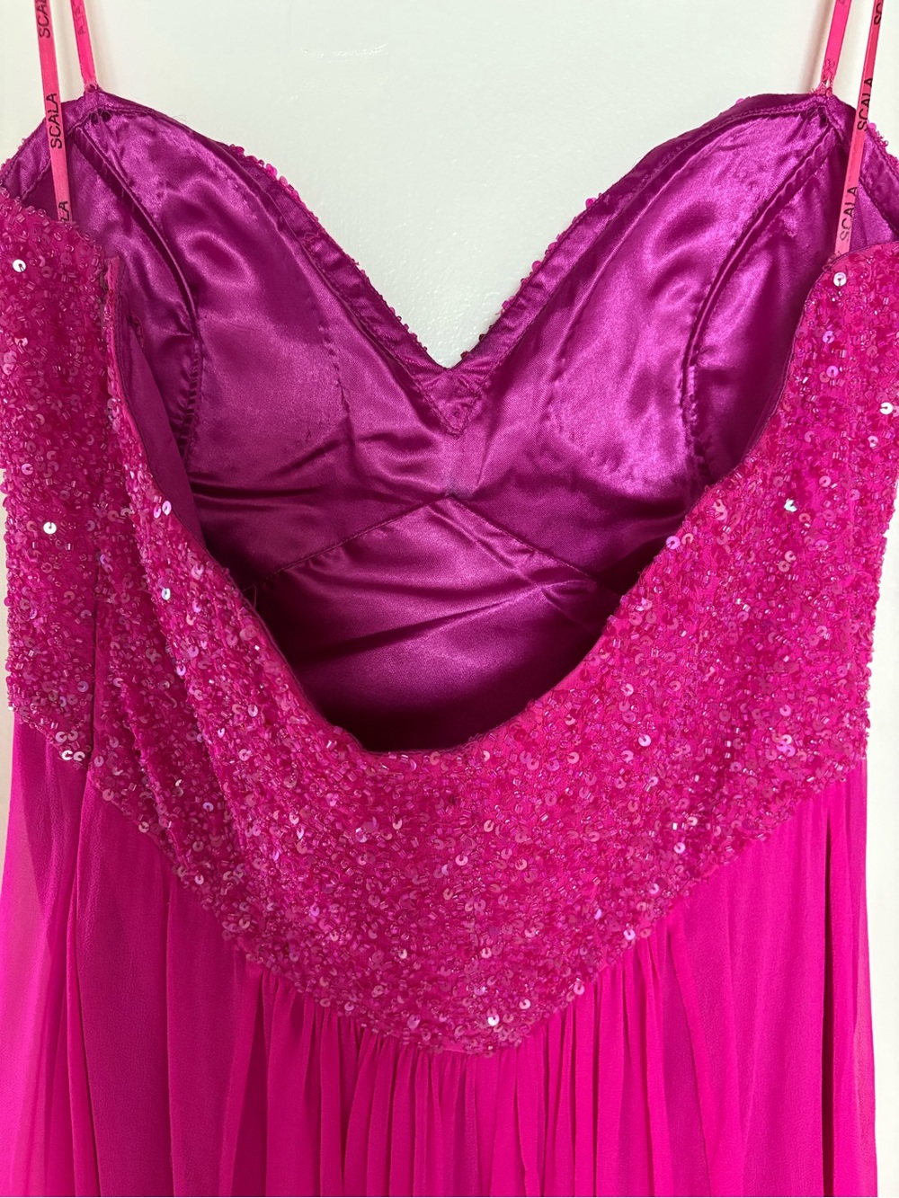 Vintage Y2K Scala Silk Gown Sequin Trim Gala Prom Wedding Size 10 Fairycore - Picture 3 of 7
